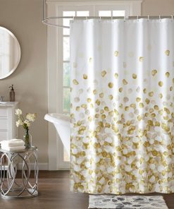 Shower Curtain Polyester Fabric Bathroom Curtain Mould & Mildew Resistant With 12 Curtain Hook Waterproof Bath Curtain 180 x 180cm Long Shower Curtain Liner Washable, Golden Petals