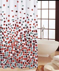 Polyester Fabric Shower Mould and Mildew Resistant Curtain 180 x 180 cm (71 x 71 Inch) Tiles Patterned (Choose Colour from Drop Down menu) (Red Mosaic, 1), Measures