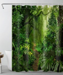 Tropical Forest Shower Curtain Green Trees Plant in Mountain Shower Curtains for Bathroom Nature Polyester Anti Mould Waterproof Small Bath Curtain Set with Hooks,71Lx59W inches