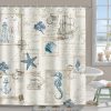 Nautical Coastal Shower Curtain Vintage Sailboat Lighthouse Anchor Bathroom Curtain 180 x 180 cm Waterproof Mildew & Mould Resistant Polyester Fabric Bath Curtain with 12 Hooks