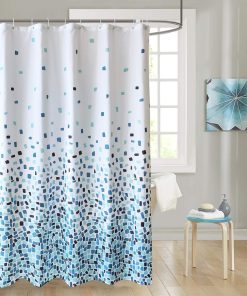 Shower Curtain Polyester Fabric Bathroom Curtain Mould & Mildew Resistant With 12 Curtain Hook Waterproof Bath Curtain 180 x 180cm Long Shower Curtain Liner Washable, Mosaic Blue