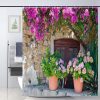 Italian Shower Curtain View of Stonewall House with Flowerpot Flower in Italy Rural Town Garden Bath Curtain Waterproof Shower Curtains for Bathroom Decor 72x78 Inch, Purple Green Beige