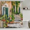 Street Scenery Shower Curtain with Old Stone House and Flower Picture Lightweight Quick-dry Cloth Bathroom Curtain with Hooks Tall Floral Shower Curtain for Bathroom 180x180cm