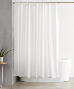 Solid Colour Fabric Shower Curtain Mould Resistant and Water Repellent, White, 180 x 200cm