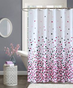 Bathroom Shower Curtain Waterproof Mould Free Mildew Resistant, Heavy Duty 100% Polyester Fabric Curtains Liner Washable & Wipe Clean with 12 Curtain Hooks, Mosaic Red, 180x200cm