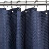 Shower Curtain for Bathroom with Metal Hooks Waffle Fabric Shower Curtain Heavy Duty Bath Curtain for Wet Room Bathtub Shower Stall, Weighted Hem, Water Resistant - 182 x 182cm (Navy Blue)