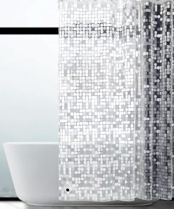 Bathroom Shower Curtain Mould Proof Waterproof EVA Bath Curtains, Anti-Mold Mildew Resistant Heavy Duty Shower Curtains Liner with Magnets and Hooks, Geometric,183 x 183cm
