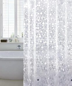 Shower Curtain Waterproof EVA Bathroom Curtain Liner 3D Effect Clear Pebble Heavy Duty Shower Curtain with 3 Magnets, Mould Proof Mildew Resistant Bath Curtains with 12 Hooks, 183 x 200 cm