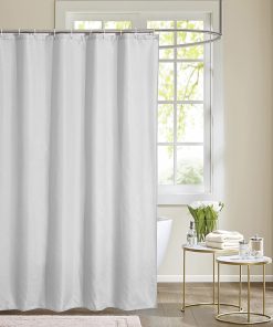 Shower Curtain Polyester Bathroom Curtain Mould & Mildew Resistant With 12 Curtain Hook Waterproof Bath Curtain 180 x 180cm Long Shower Curtain Liner Washable, White