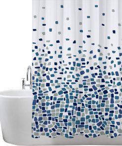 Shower Curtain for Bathroom - Mould and Mildew Resistant - Mosaic Blue, 180 x 180 cm (71 x 71 Inch) - Pack of 2 Water Repellant Fabric 100% Polyester