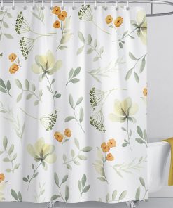 Shower Curtain Plant Curtain Orange Floral Shower Curtain Waterproof Curtains for Bathroom Quick-Drying Kitchen Curtains Machine Washable with 12 Hooks-Multi-Color