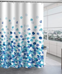 Shower Curtain Waterproof Polyester Bathroom Curtains,180 x 200 cm Washable Bath Curtains, Quick-Drying, Weighted Hem Shower curtains for wet room, Shower Curtain with 12 Hooks - Blue