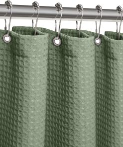 Waterproof Shower Curtain, 182x182CM Waffle Bathroom Curtain with Impemeable Coating Mould and Mildew Resistant Fabric Bath Curtain-Polyester/Quick-Drying/Weighted Hem - Green