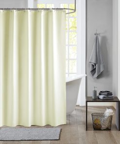 Shower Curtain Polyester Bathroom Curtain Mould & Mildew Resistant With 12 Curtain Hook Waterproof Bath Curtain 180 x 180cm Long Shower Curtain Liner Washable, Ivory