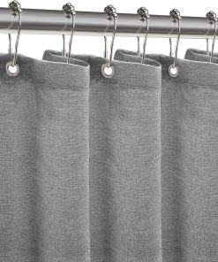 Waterproof Shower Curtain, 182x92CM Linen Bathroom Curtain with Impemeable Coating Mould and Mildew Resistant Fabric Bath Curtain-Polyester/Quick-Drying/Weighted Hem - Grey