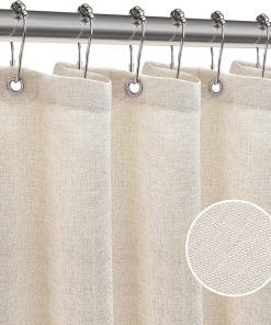 Waterproof Shower Curtain, 182x92CM Linen Bathroom Curtain with Impemeable Coating Mould and Mildew Resistant Fabric Bath Curtain-Polyester/Quick-Drying/Weighted Hem - Beige