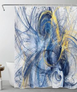 Abstract Geometric Shower Curtain Blue and Yellow Striped Shower Curtains for Bathroom Disordered Lines Polyester Anti Mould Waterproof Small Bath Curtain Set with Hooks,59Wx71H inches