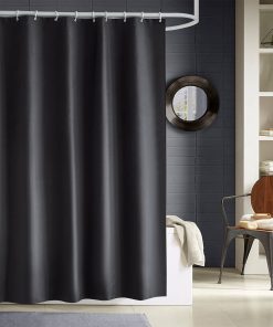 Shower Curtain Polyester Bathroom Curtain Mould & Mildew Resistant With 12 Curtain Hook Waterproof Bath Curtain 180 x 180cm Long Shower Curtain Liner Washable, Black